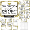 20PCS Graduation Candy Buffet Labels, 1 Gold Glitter Candy Buffet Table Sign with Stand, Catering Supplies Display for Graduation Decorations Class of 2026 -A05