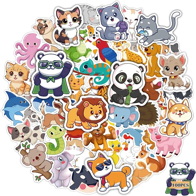 OHOME 100 PCS Water Bottle Stickers for Kids,Cute Animal Aesthetic Sticker Pack - Waterproof Vinyl Kawaii Stickers for Girls Boy Classroom Prizes,Party Favors for Scrapbook, Laptops, Journal,Birthday