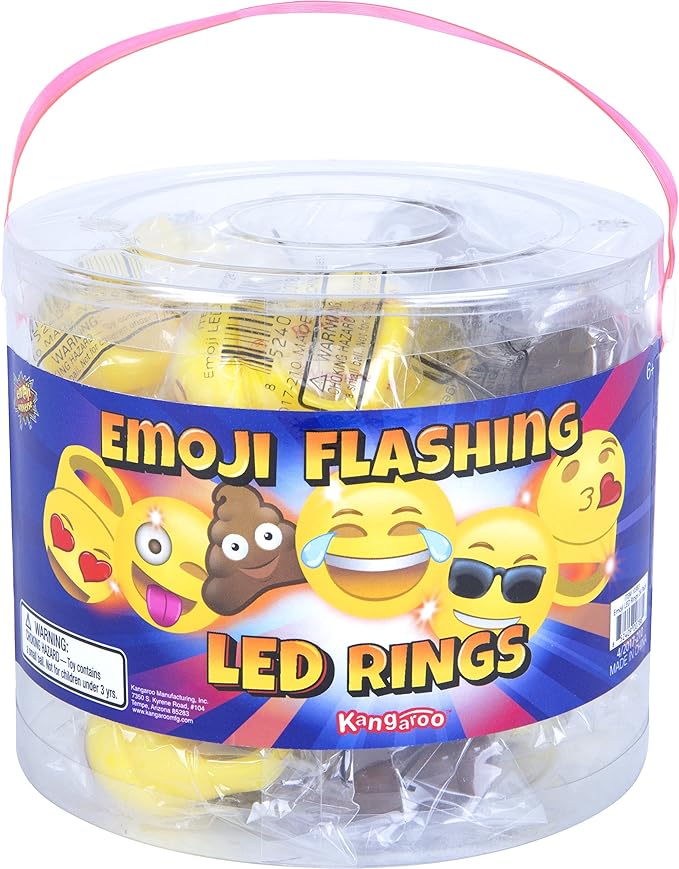 Kangaroo 24 Pack Emoticon LED Light up Rings Bulk - Flashing Colorful LED Finger Lights Party Favors for Fun - Glow in the Dark Bumpy Blinky Rings for Rave Trinkets and Easter Basket Stuffers for kids