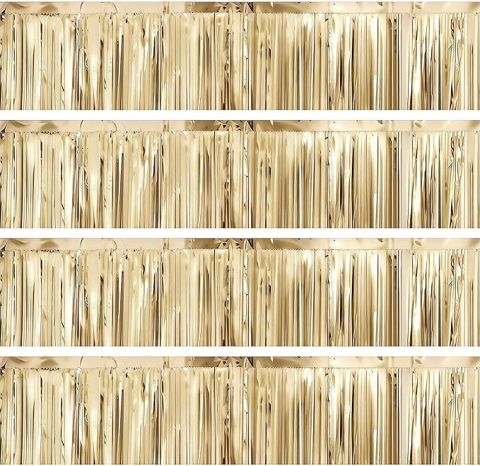 4 Packs Foil Fringe Garland Tinsel Streamers Shiny Wall Hanging Birthday Banner Backdrop for Graduation Wedding Anniversary Celebration Happy Birthday Party Decorations Champagne Gold
