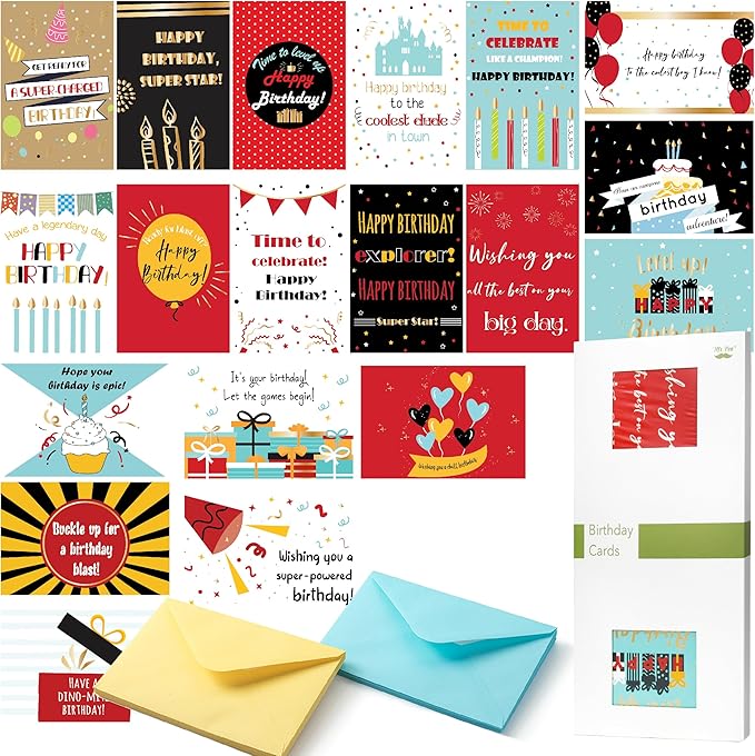Mr. Pen- Birthday Cards with Envelopes, 20 Pack, 4" x 6", Assorted Color with Gold Foil, Blank Inside, Greeting Cards Birthday