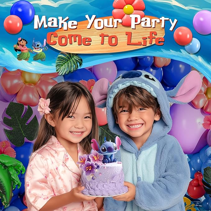 ALL-IN-1 Blue Alien Balloon Arch Kit with BONUS Palm Tree & Tropical Flowers for Cute Space Creature Theme Kids Birthday, Baby Showers & Outer Space Parties - Tropical Blue Monster Party Decorations
