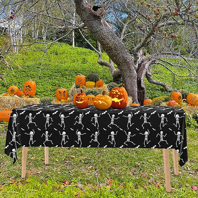 Iceyyyy 6 Packs Disposable Halloween Tablecloth - 54" x 108" Plastic Waterproof Halloween Tablecover, Rectangular Halloweens Skeleton Table Cover for Ghost Themed Party Home Decor