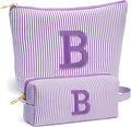 Birthday Gifts for Women - Custom Initial Makeup Bag Set, Portable Makeup Pouch Cosmetic Bag with Zipper, Travel Essentials Toiletry Bag Travel Gifts for Women, Purple B