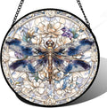 Stained Glass Window Hanging, Dragonfly Flower Suncatcher for Doors Home Sun Catchers Decoration and Christmas, Mother's Day Birthday Gifts for Women, Men, and Mom 14.9x14.9 in