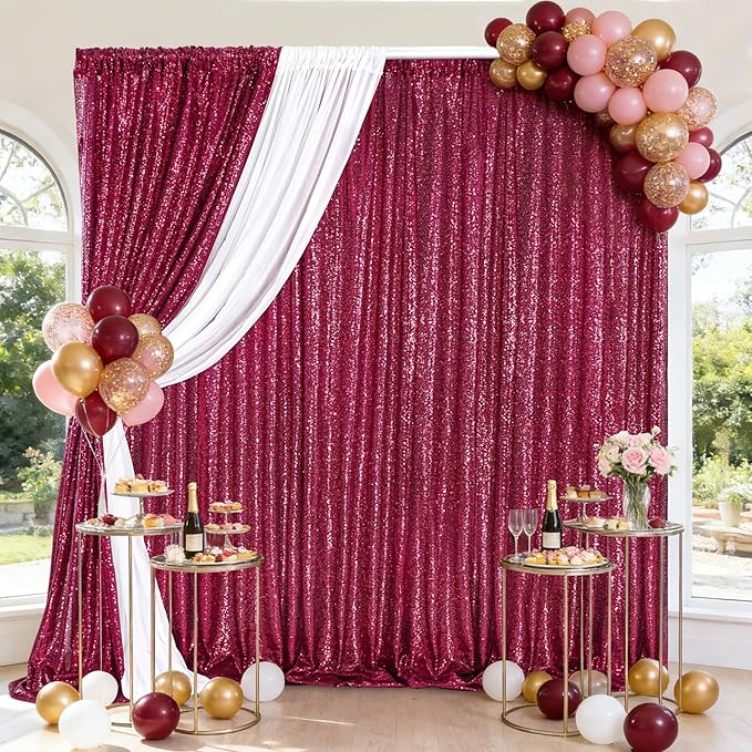 B-COOL Burgundy Sequin Backdrop Curtains 2 Packs 2ftx8ft Sparkle Backdrop Fabric Glitter Backdrop for Party Ceremony Wedding Birthday Decoration