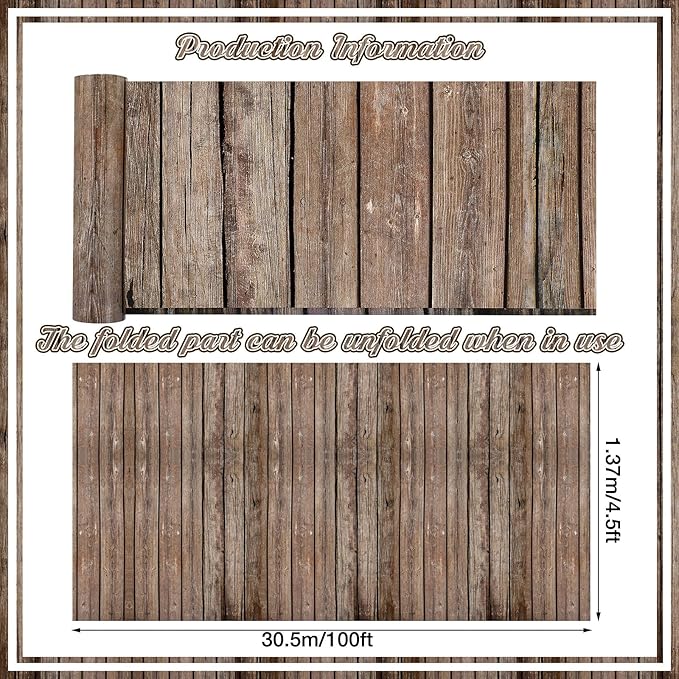 Tiamon 1 Roll Western Party Tablecloth Western Cowboy Party Table Cover Cowboy Theme Plastic Tablecloth Wild West Wood Grain Table Cover for Birthday Baby Shower Decor (54 Inch X 100ft)