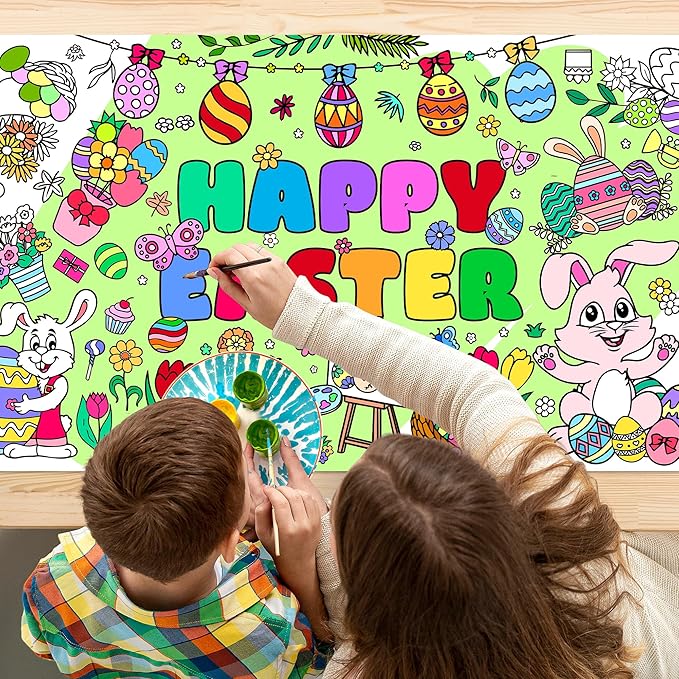 Easter Giant Coloring Poster 30 x 72 Inches Jumbo Coloring Tablecloth Easter Crafts for Kids School Home Party Supplies Decoration
