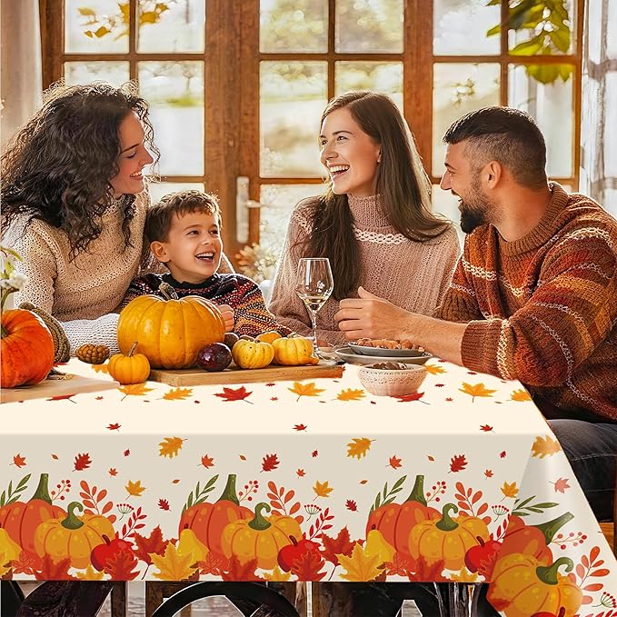 3 Pack Thanksgiving Disposable Tablecloths,54 x 108 Inch Thanksgiving Decorations,Give Thanks Table Cloth for Rectangular,Pumpkin Maple Tablecloths for Home,Party,Outdoor Picnic,Fall Theme,Baby Shower