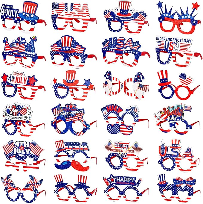 Max Fun 24 Pack American Flag Glasses – USA Patriotic Party Sunglasses for 4th of July, Independence Day, and Memorial Day – Fun Photo Booth Props and Party Favors for Kids and Adults