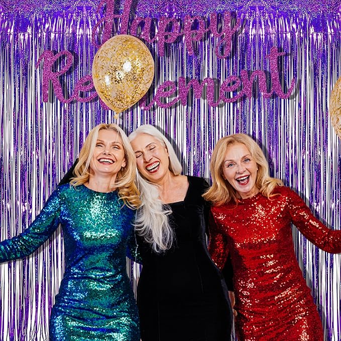 BRAVESHINE Purple Tinsel Foil Fringe Curtains - 2Pcs 3.2x8.2ft Party Streamers Backdrop for Valentines/Hunters/Girl/Women/Birthday/Mermaid/Bridal Shower/Bachelorette/Anniversary/Engagement Decorations