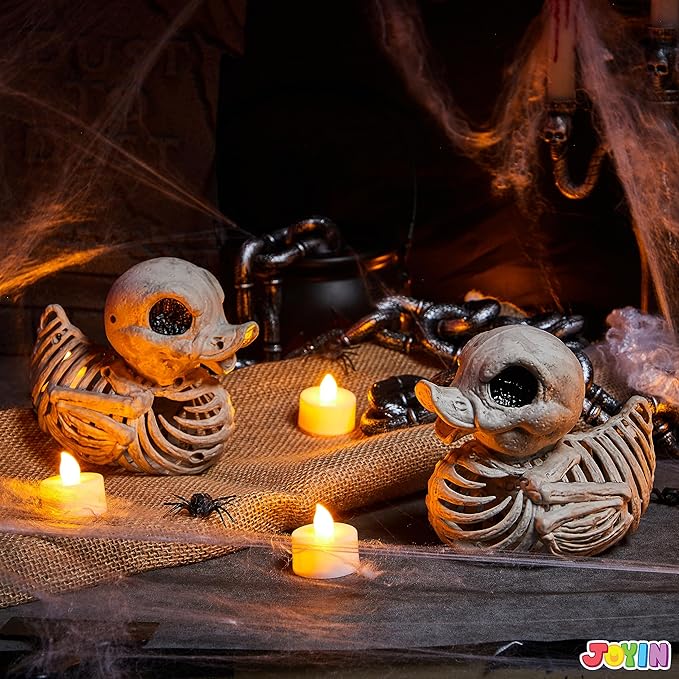 JOYIN 2 PCS 4.5” Duck Skeleton Plastic Bones Halloween Decorations for Spooky Animal Courtyard Halloween Graveyard Decor, Indoor Outdoor Prop Party Trick or Treat Decor