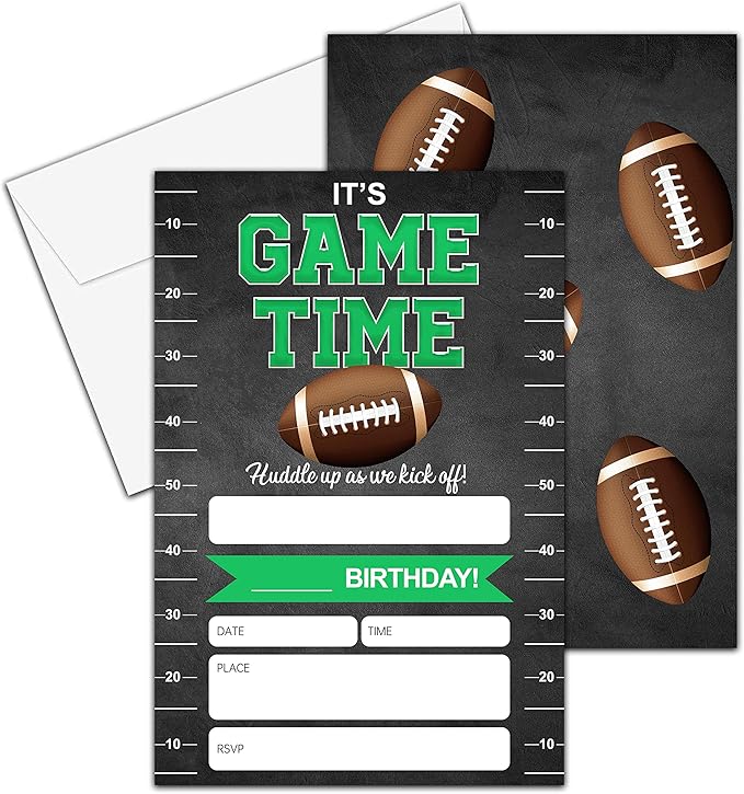 Birthday Invitations, 4"x6" Football Birthday Party Invitations with Envelopes for Football Party Decorations Supplies(20 Pieces)-C28
