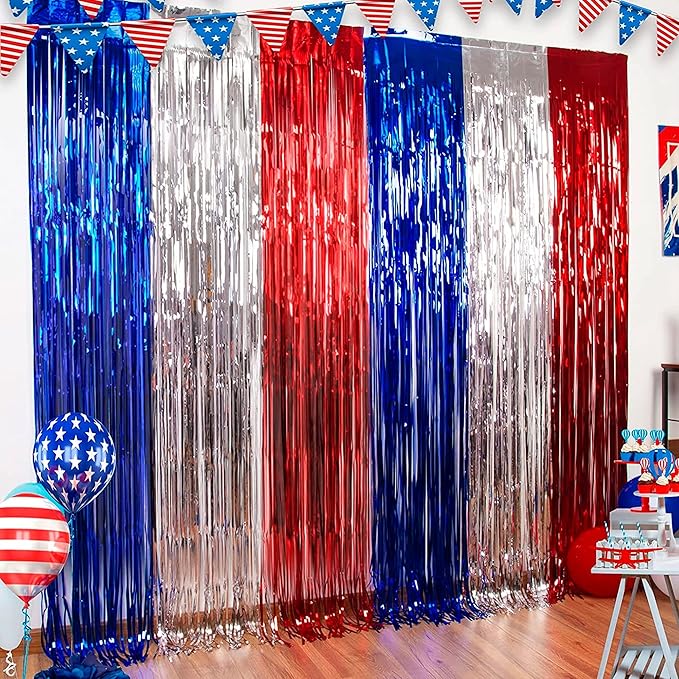 Dazzle Bright 2 Pack Backdrop Curtain, 3FT x 8FT Metallic Tinsel Foil Fringe Curtains Photo Booth Background for Baby Shower Party Birthday Wedding Engagement Bridal Shower (Silver)