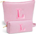 Travel Makeup Bag for Girls - Personalized Initial Pink Makeup Bag, Teen Girl Gifts Trendy Stuff, 6 7 8 9 10 11 12 Year Girl Birthday Gift, Christmas Gift for Girls Travel Essentials, Letter L
