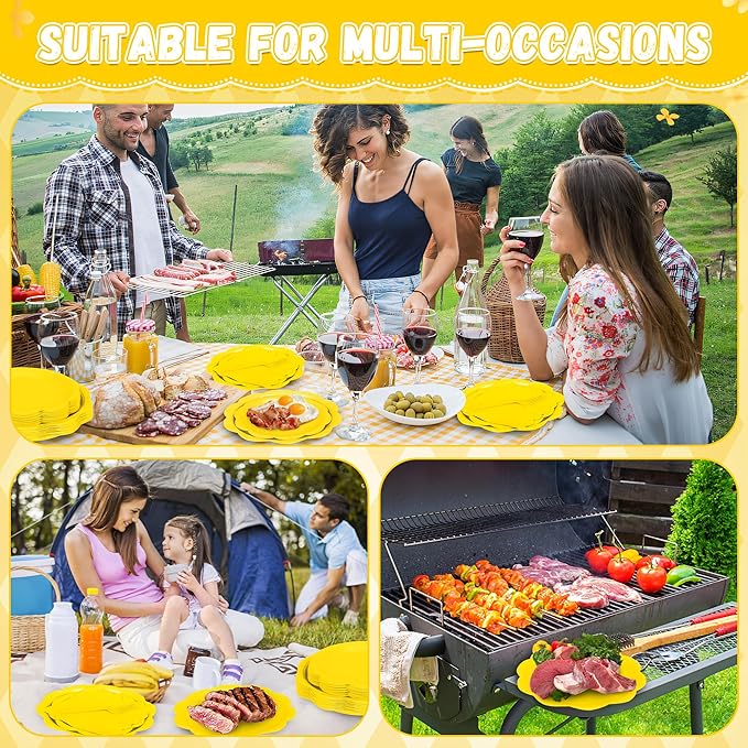 96 Pcs Yellow Paper Plates and Napkins Set Party Supplies, Tableware set for 24 Guest include Disposable Yellow Scalloped Plates, Napkins and Forks for Baby Shower Picnic Wedding Easter