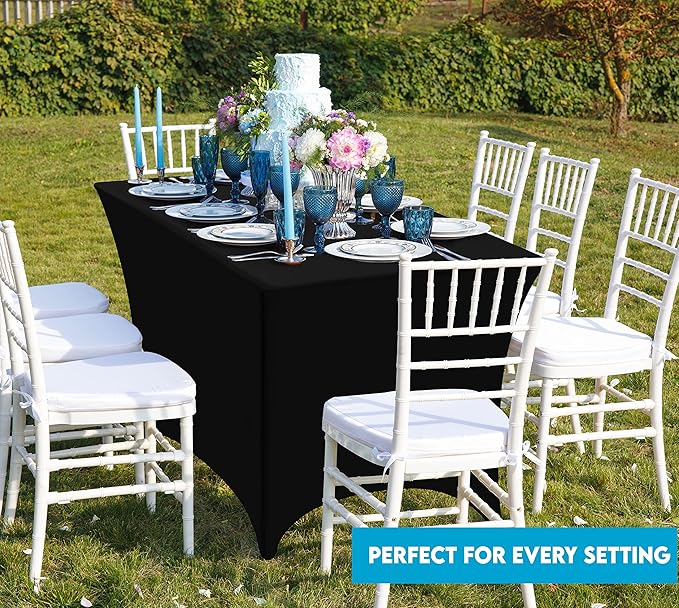 Utopia Kitchen Spandex Tablecloth 1 Pack [8FT, Black] Tight, Fitted, Washable and Wrinkle Resistant Stretch Rectangular Patio Table Cover for Event, Wedding, Banquet & Parties [96Lx30Wx30H Inch]