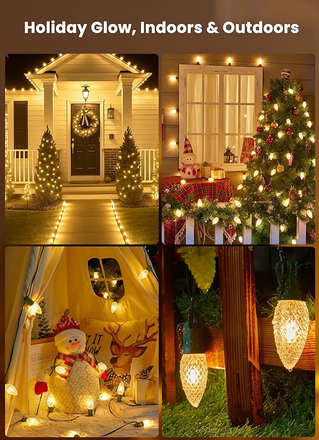 C9 Christmas Pathway Lights Outdoor, 25.7 Feet 20 LED C9 Strawberry Walkway Lights with Marker Stakes, Connectable Shatterproof C9 String Lights for Lane Outside Yard Decorations, Warm White, 2 Pack