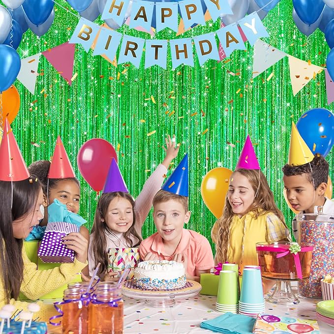 2 Pack Laser Dark Green Foil Fringe Curtains Streamers Party Decorations 3.3 x 8.2 ft, Tinsel Curtain Fringe Backdrop for Parties, Door Fringe Birthday Streamers, Photo Booth Backdrops, Party Decor