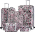 LARVENDER Luggage Sets 6 Piece, Expandable Luggage Hardside PC+ABS Leopard Suitcase Sets with Spinner Wheels TSA Lock, Lightweight Rolling Suitcase for Men and Women, Leopard Pink