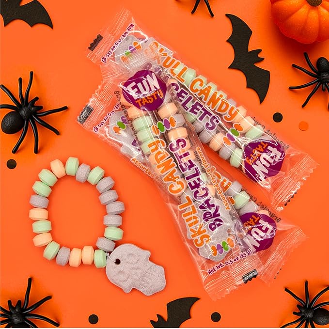 Skull Candy Bracelets - 40 Count - Candy Bracelets Individually Wrapped - Fun Candies for Goodie Bags and Classroom Rewards - Party Favors by Funtasty