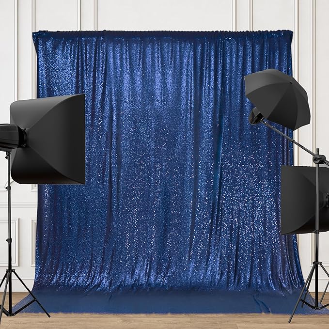 PartyDelight Navy Blue Sequin Backdrop 6x8ft - High Density 3mm Shimmer Sequin Background for Independence Day, July 4th, Birthday & Live Decor, 4-Inch Rod Pocket
