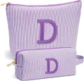 Travel Essentials - Portable Travel Makeup Bag Set for Women, Custom Portable Initial Travel Toiletry Bag, Makeup Pouch Organizer Cosmetic Bag Birthday Gifts for Women, Purple Letter D
