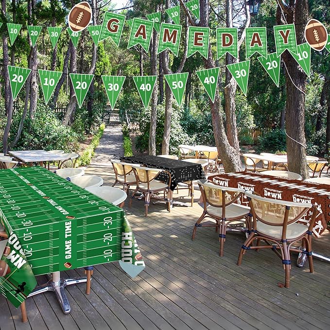 3 Pack Plastic Football Tablecloth, Superbowl Party Decorations 54 x 108 Inch Plastic Table Cloth for Rectangle Tables Disposable Touchdown Table Cover for Football Theme Party Games Decor