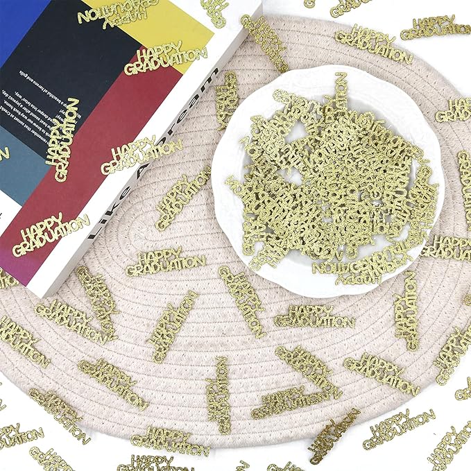 Gold Happy Graduation Confetti Class of 2026, 120 PCS Glitter Graduation Decorations 2026, Grad Confetti for Grad Party Decorations.