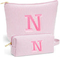 Initial Travel Toiletry Bag for Women - Travel Essentials, Personalized Travel Makeup Bag Small Cosmetic Make up Bag Cute Stuff Birthday Gifts for Women Mom Girlfriend Teacher, Light Pink N