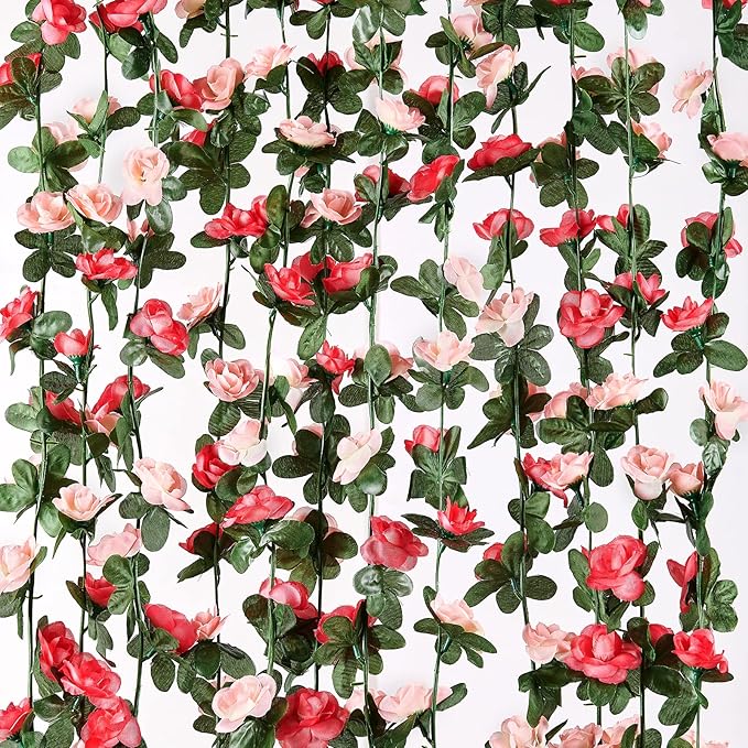 MARTINE MALL Flower Garland Rose Vines, 12 Strands 99Ft Flowers Vines for Bedroom, Rose Flower Garland Decoration, Rose Floral Garland for Room Table Birthday Wedding Party Garden Wall Decor