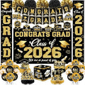 2026 Graduation Decorations - Black Gold Congrats Grad Party Supplies include Card Box, Backdrop, Banner and Balloons for Class of 2026 Decorations Set