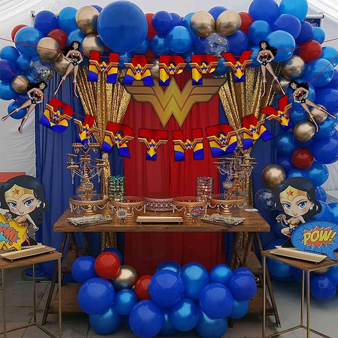 "Wondr Woman Happy Birthday Banner – Superhero Theme Party Decorations for Girls – Colorful Hanging Birthday Banner for Birthday,Comic Fan Celebrations, School Events & Party Supplies"