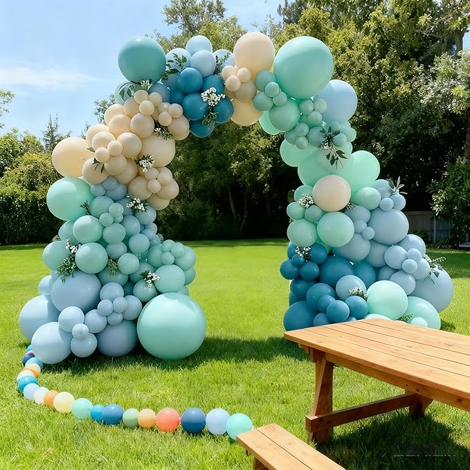 163Pcs Under The Sea Balloon Garland Arch Kit - Ocean Theme Party Decorations with Dusty Slate Blue Pastel Green Sand White Balloons for Baby Shower Birthday Under the Sea Party Decorations