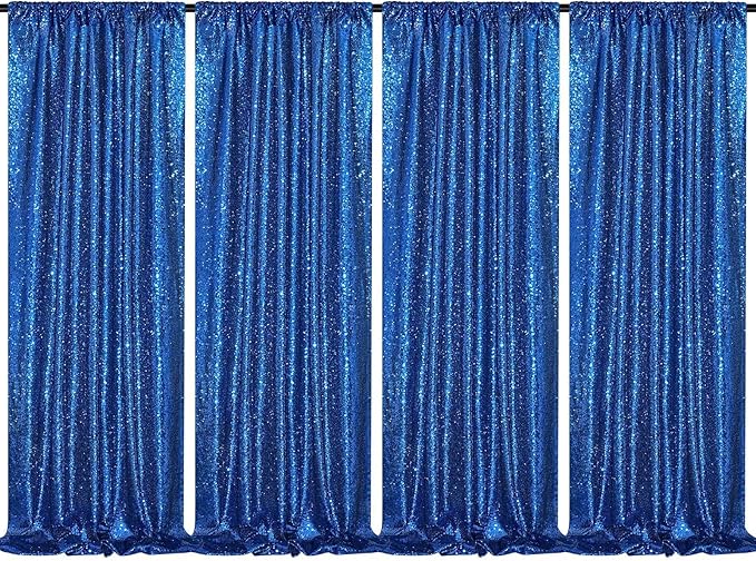 B-COOL Royal Blue Sequin Backdrop Curtains 4 Packs 2ftx8ft Sparkle Backdrop Fabric Sparkly Drapes for Party Ceremony Wedding Birthday Decorations