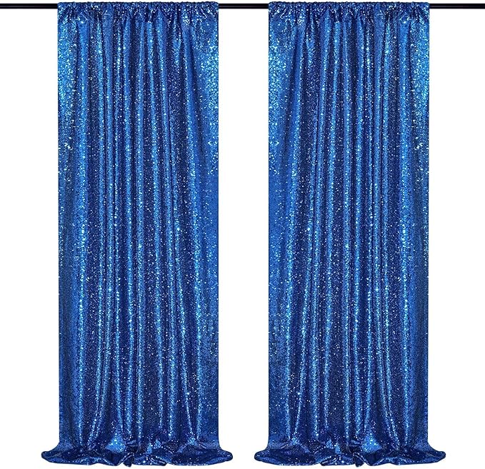 B-COOL Royal Blue Sequin Backdrop Curtains 2 Packs 2ftx8ft Sparkly Backdrop Fabric Glitter Backdrop for Party Ceremony Wedding Background Decoration