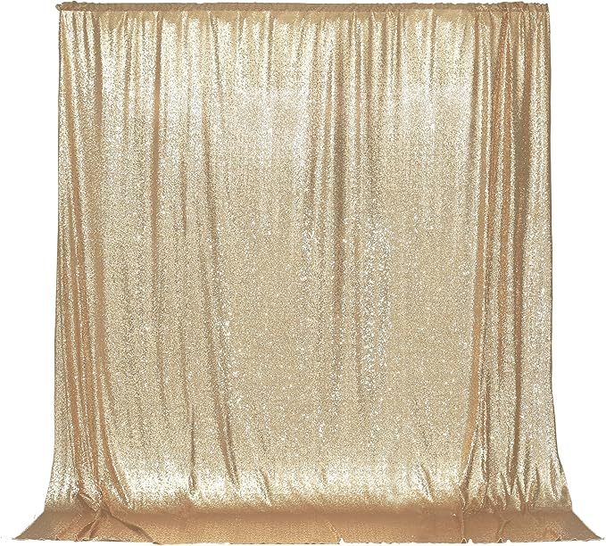 PartyDelight Light Gold Sequin Backdrop 6x6ft - High Density 3mm Shimmer Sequin Background with 4-Inch Rod Pocket, Sparkly Photography Curtain for Wedding, Birthday, TikTok & Live Decor