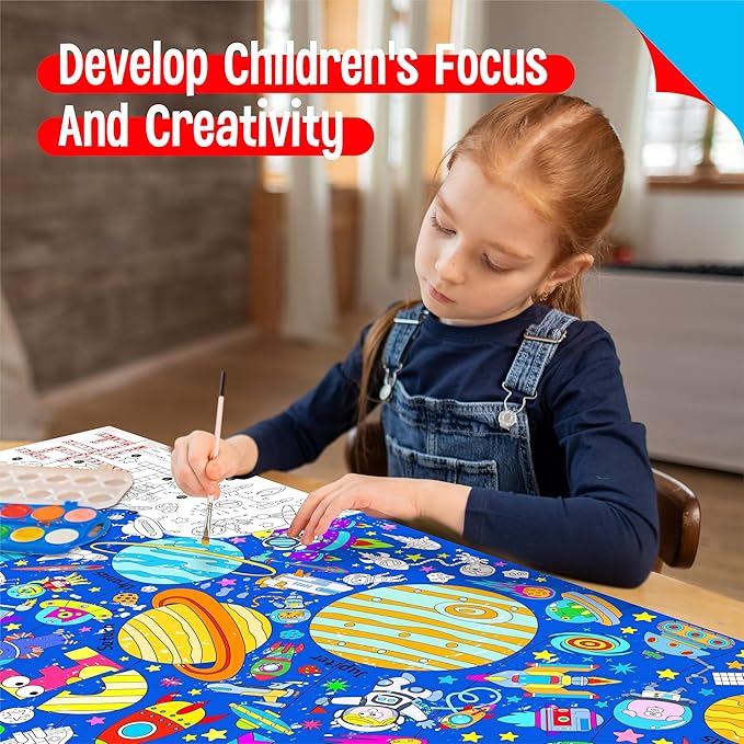 Universe Coloring Poster, Large Coloring Activity Paper 75” x 31” Jumbo Size Space-themed Paper DIY Painting Drawing Banner/Tablecloth for School, Wall Decor