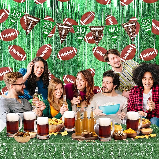 MYUPDALIN 2 Pack Football Party Decorations Football Birthday Decorations Foil Fringe Curtain Backdrop Decorations Photo Props
