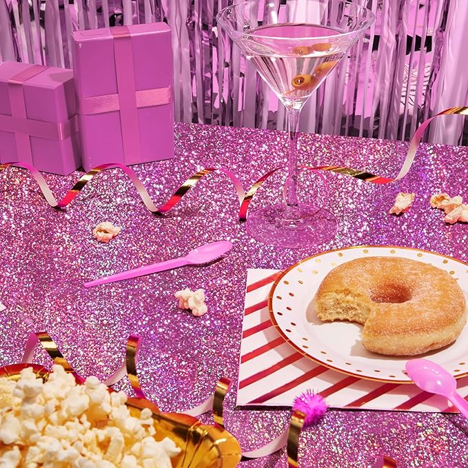 Sparkling Holographic Laser Tablecloth - Shimmering, Waterproof, Easy to Clean - Ideal for Bachelorette, Birthday, Wedding, and Anniversary Party Decorations (Pink & Silver, 2)