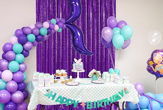 B-COOL Purple Sequin Backdrop Curtains 2 Packs 2ftx8ft Sparkle Backdrop Fabric Glitter Backdrop for Party Ceremony Wedding Birthday Decoration