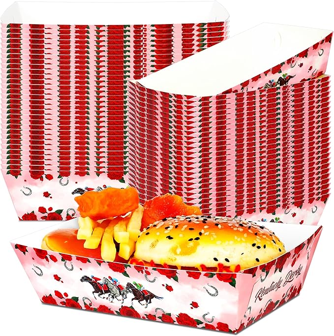 50 PCS Derby Snack Trays, Run for The Roses Large Capacity Paper Food Trays, Kentucky Disposable Plates Derby Decorations, Horse Party Decorations for Party Supplies Table Decor