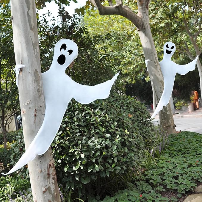 JOYIN Halloween 2 Pcs Tree Wrap Ghost Decoration Outdoor, 53” Bendable Flying Ghost for Trees Yard Lawn Garden Prop, Party Supplies, Haunted House Indoor Decor