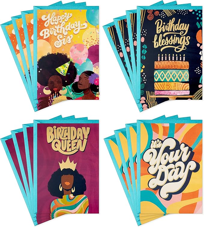 Hallmark Mahogany Birthday Cards Assortment, Birthday Queen (16 Cards with Envelopes)