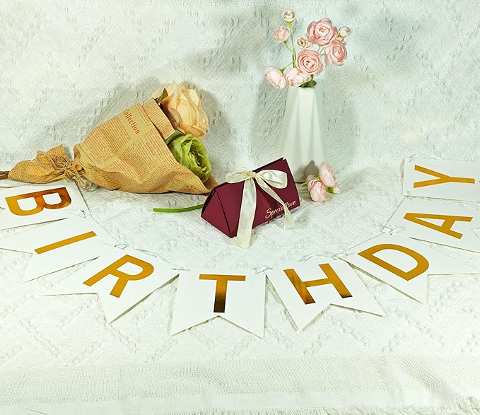 Pre-Strung Happy Birthday Banner Custom Banner Kit with Name 68PCS DIY Letter Banners Personalized Banners for Party White Golden