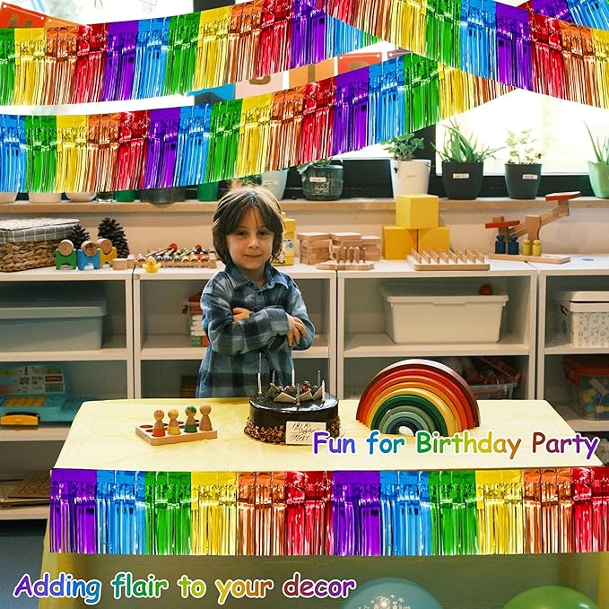 4 Packs Total 39 Ft Rainbow Parade Floats for Trailer Car, Colorful Foil Fringe Garland Tinsel Streamers Hanging Banner Table Skirts for Graduation Homecoming Holiday Birthday Pride Party Decor