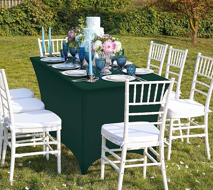 Utopia Kitchen Spandex Tablecloth 2 Pack [6FT, Hunter Green] Tight, Fitted, Washable and Wrinkle Resistant Stretch Rectangular Patio Table Cover for Event, Wedding & Parties [72Lx30Wx30H Inch]