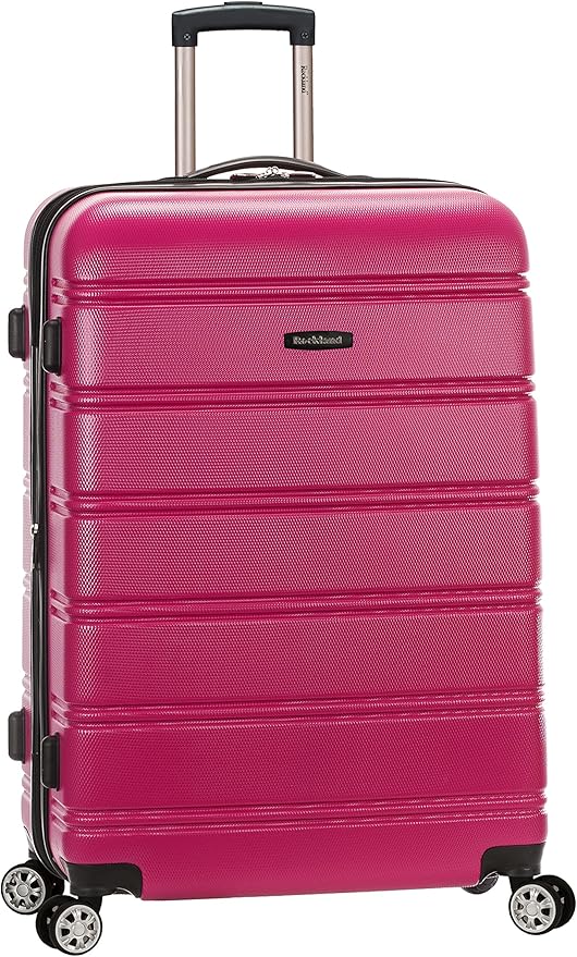 Rockland Melbourne Hardside Expandable Spinner Wheel Luggage, Checked Large 28", Magenta