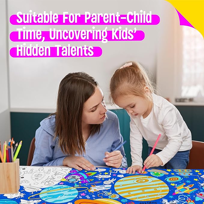 Universe Coloring Poster, Large Coloring Activity Paper 75” x 31” Jumbo Size Space-themed Paper DIY Painting Drawing Banner/Tablecloth for School, Wall Decor