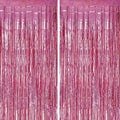 2 Pack Foil Fringe Backdrop - Laser Pink Shiny Tinsel Curtains for Party Decoration/Photo Booth Props - 3.3x6.6 FT Metallic Foil Backdrop for Birthday, Wedding, Graduation, Christmas.